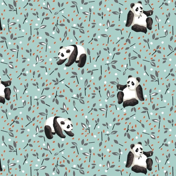 Tissu coton Oeko tex imprimé Pandas fond Céladon - Photo n°1