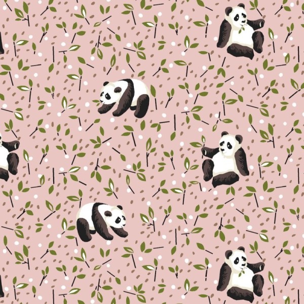 Tissu coton Oeko tex imprimé Pandas fond Rose - Photo n°1
