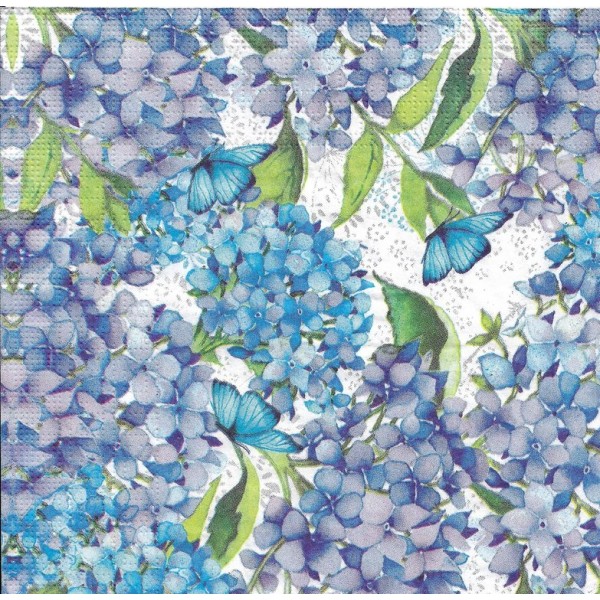 4 Serviettes en papier Fleurs Bleues Format Lunch Decoupage Decopatch 133-2788 PPD - Photo n°2