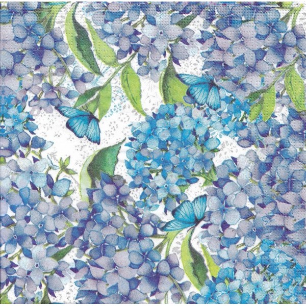 4 Serviettes en papier Fleurs Bleues Format Lunch Decoupage Decopatch 133-2788 PPD - Photo n°1