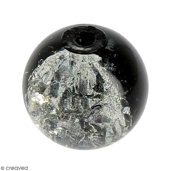 Perle en verre Noir craquelé - 10 mm - Photo n°1