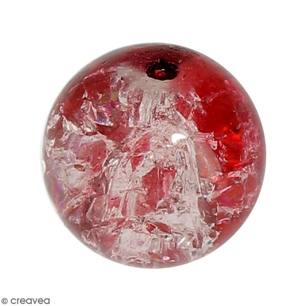 Perle en verre Rouge craquelé - 10 mm - Photo n°1