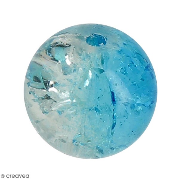 Perle en verre Bleu turquoise craquelé - 10 mm - Photo n°1