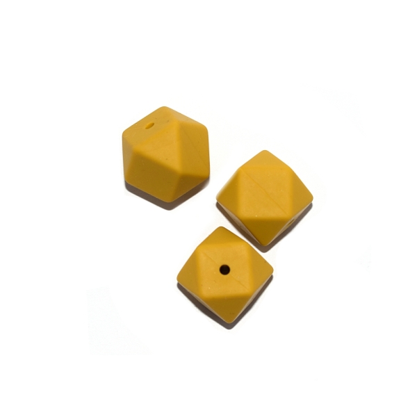 Perle hexagonale 17 mm en silicone jaune moutarde - Photo n°1