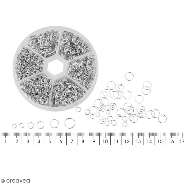 Assortiment d'anneaux pour bijoux - Gris argenté - 1650 pcs - Photo n°5