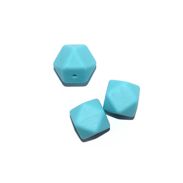 Perle hexagonale 17 mm en silicone bleu turquoise - Photo n°1