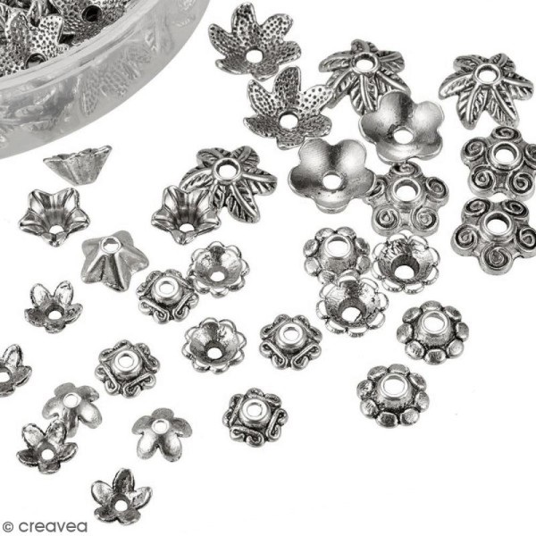 Assortiment perles coupelles grises argentées - 180 pcs - Photo n°5