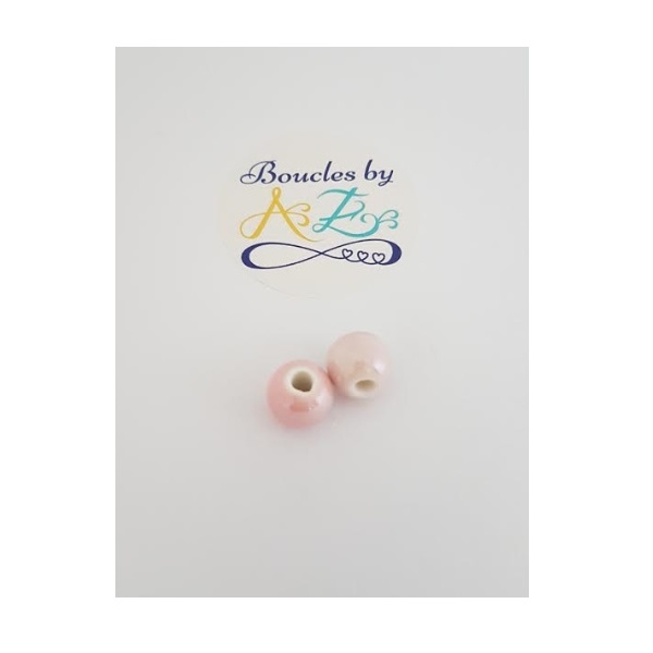 Perles rondes roses en céramique 10mm x2 - Photo n°1