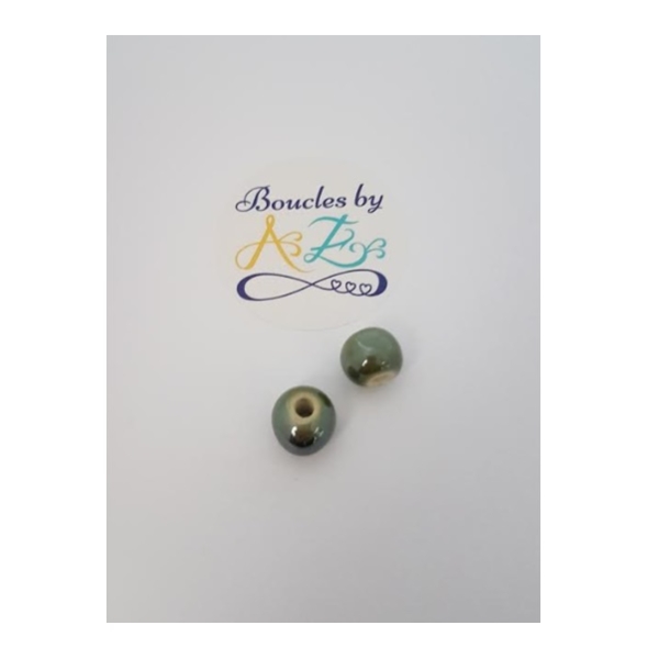 Perles rondes kaki en céramique 10mm x2 - Photo n°1