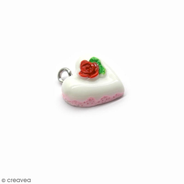 Breloque gâteau coeur blanc et rose - 16 mm - Photo n°1