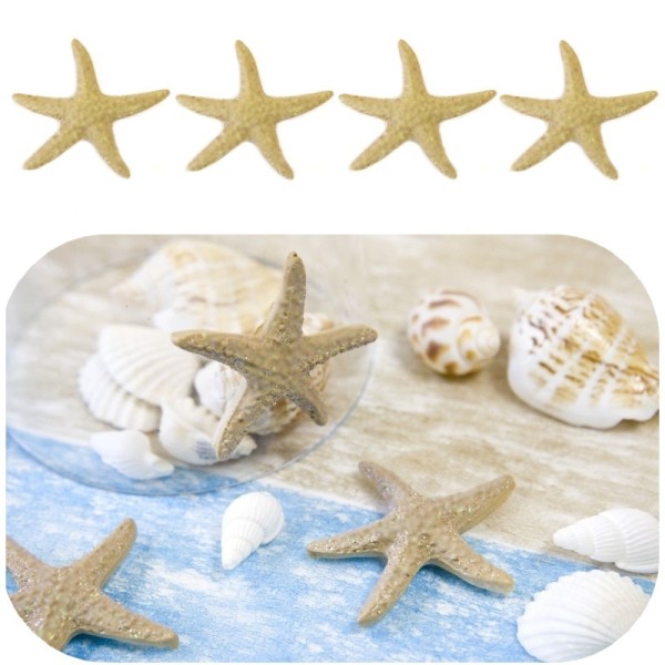 Lot de 4 Étoiles de Mer beiges adhésives, en Résine, dim. 4,5 cm, décoration maritime à coller - Photo n°1