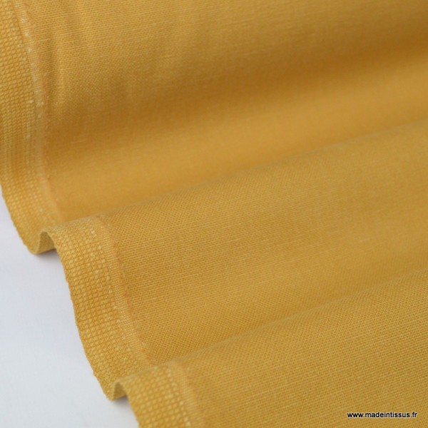 Tissu toile de coton demi natté gratté vintage moutarde - Photo n°2