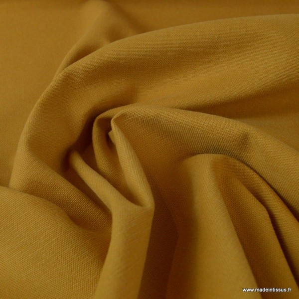 Tissu toile de coton demi natté gratté vintage moutarde - Photo n°3