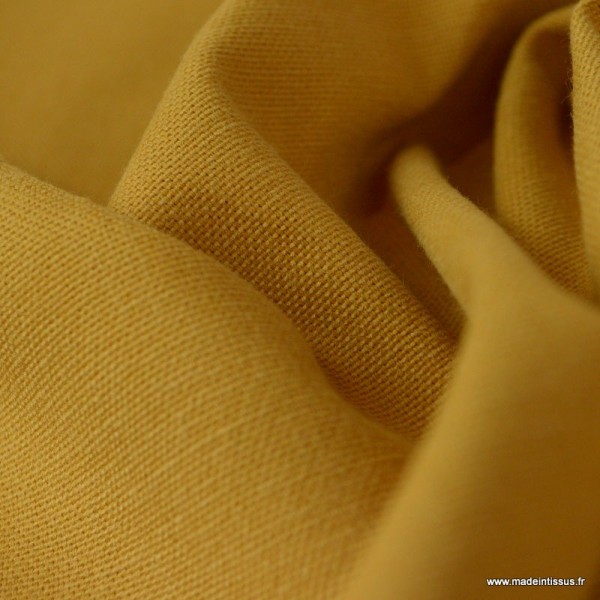 Tissu toile de coton demi natté gratté vintage moutarde - Photo n°4