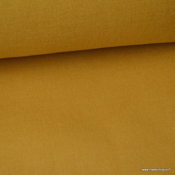 Tissu toile de coton demi natté gratté vintage moutarde - Photo n°1