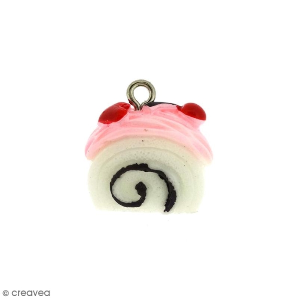 Breloque gâteau roulé rose et blanc - 17 mm - Photo n°1
