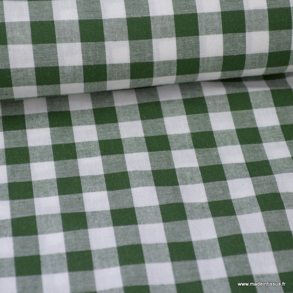 Tissu vichy grands carreaux sur Popeline coloris Vert foncé - Photo n°1