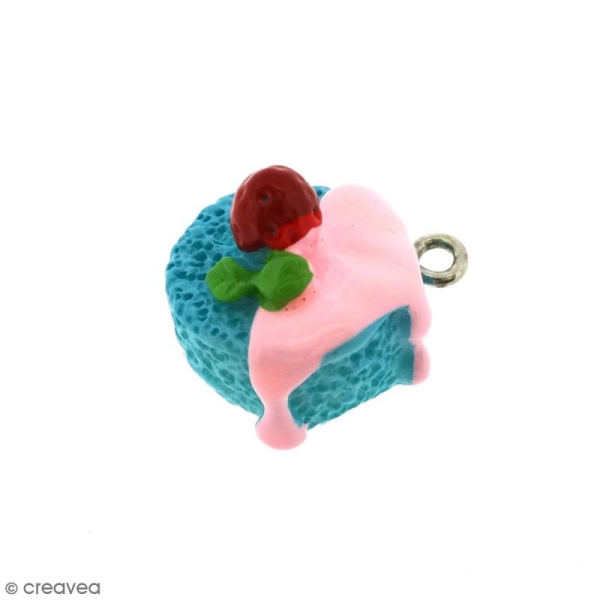 Breloque gâteau bleu turquoise et rose - 16 mm - Photo n°1