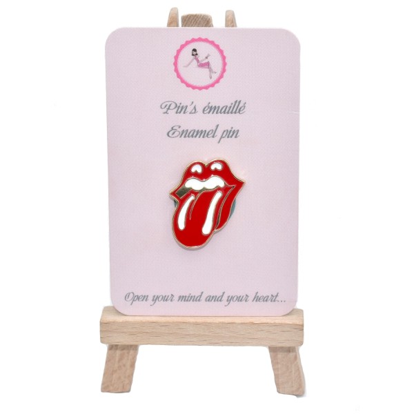 Pin's émaillé langue rouge Rolling Stones, épinglette broche bouche - Photo n°1