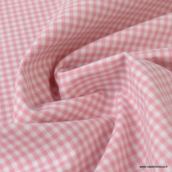 Tissu vichy petits carreaux coton Vieux rose et blanc au mètre - Photo n°2