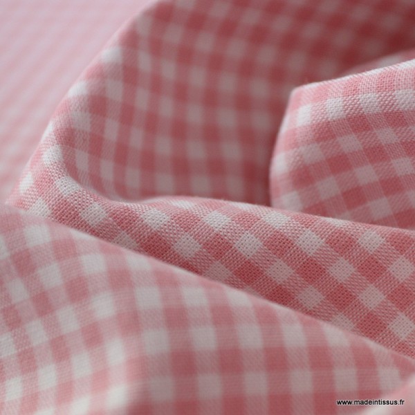 Tissu vichy petits carreaux coton Vieux rose et blanc au mètre - Photo n°3