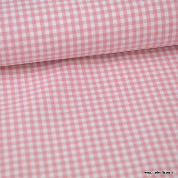 Tissu vichy petits carreaux coton Vieux rose et blanc au mètre - Photo n°1