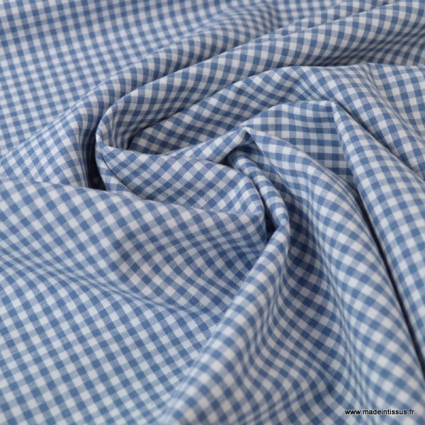 Tissu vichy petits carreaux coton bleu jean et blanc - Photo n°2