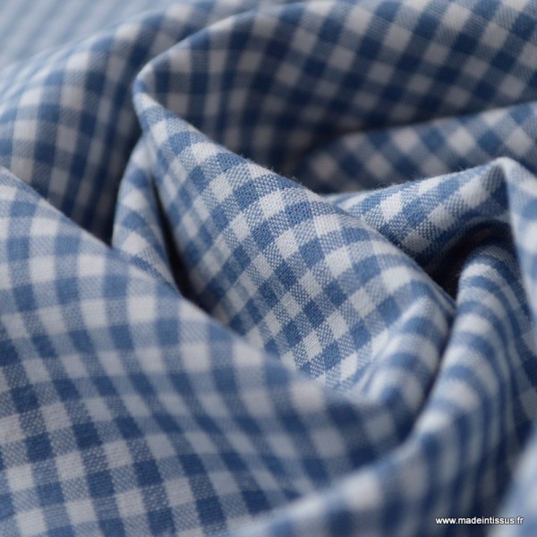 Tissu vichy petits carreaux coton bleu jean et blanc - Photo n°3