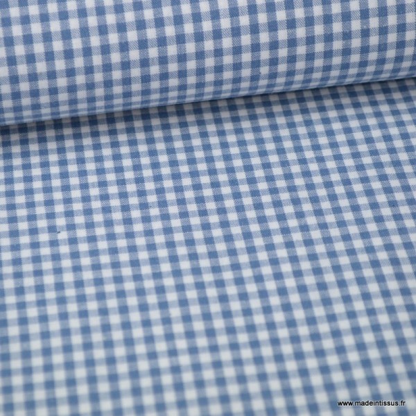Tissu vichy petits carreaux coton bleu jean et blanc - Photo n°1