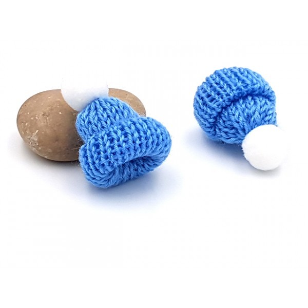 5 Bonnets Miniatures Couleur Bleu Pour Bébé En Pâte Polymère - Photo n°1