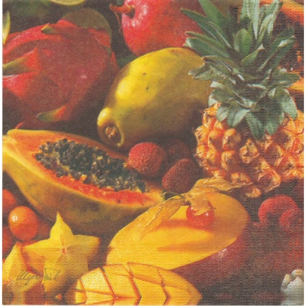 4 Serviettes en papier Fruits des Tropiques Format Lunch Decoupage Decopatch 5773 PPD - Photo n°1