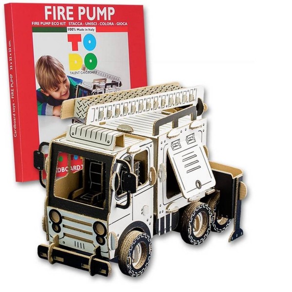 Camion d'incendie en kit carton à colorier et à monter sans colle - 84 pièces - 30 x 18 x 21 cm TOD - Photo n°1