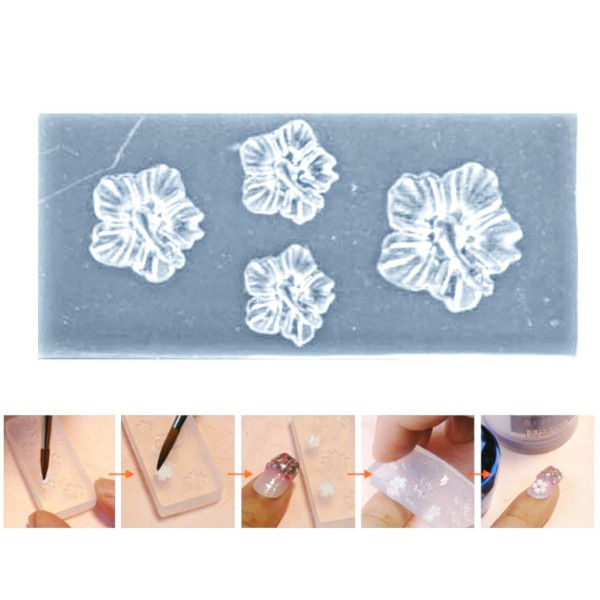 1pc Transparent 4 Hibiscus Hawaïen Plage de Fleur de Silicone 3d Mini Moule Pour l'Art d'Ongle de Pe - Photo n°1