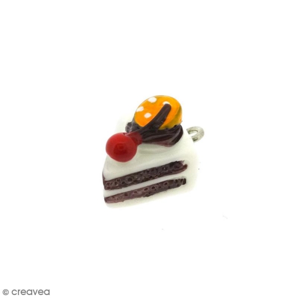 Breloque part de gâteau blanc et chocolat - 17 mm - Photo n°1