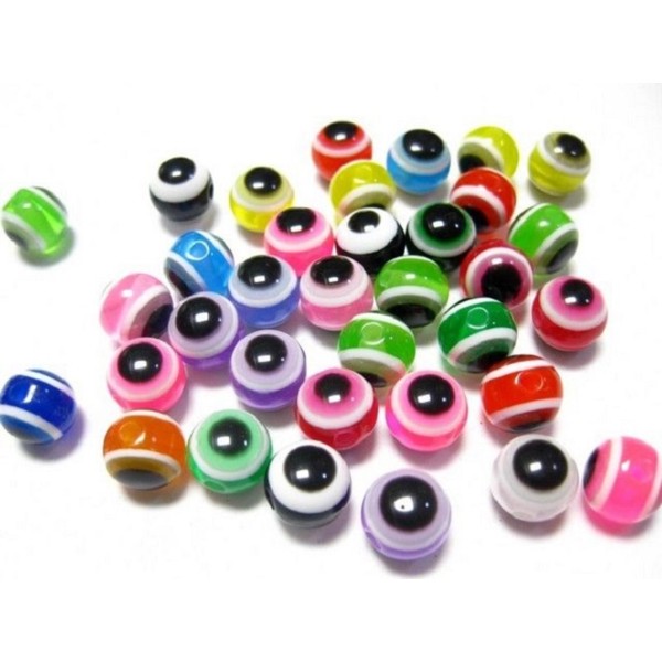 LOT 100 PERLES ACRYLIQUES :  rondes yeux multicolores 5.5 mm - Photo n°1