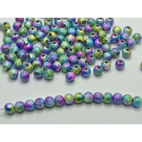 LOT 50 PERLES ACRYLIQUES :  rondes brillantes marbrées violet/vert/bleu 6mm - Photo n°1