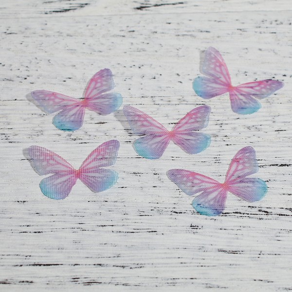 Lot 5 Papillons Organza Rose et Bleu 30x21mm -création bijoux- SC0089057 - Photo n°1