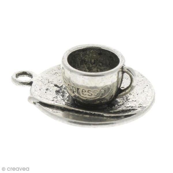 Breloque tasse espresso soucoupe et cuillère - 23 x 8 mm - Photo n°1