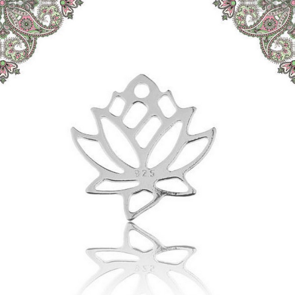 Argent 925 Breloque intercalaire, pendentif fleur Lotus 15,4*14 mm - Photo n°1