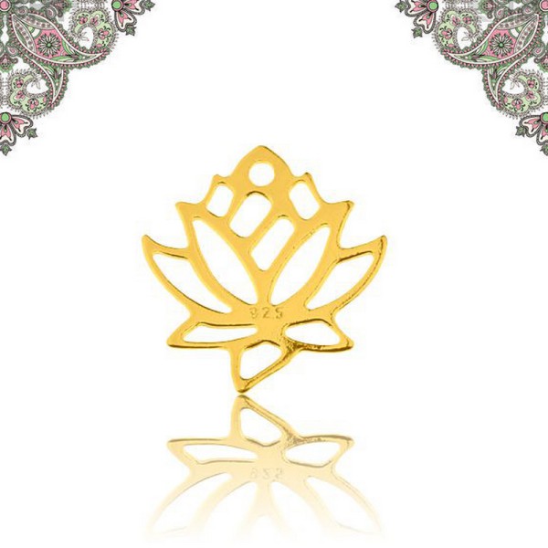 Argent 925 Plaquage Or-Breloque intercalaire, pendentif fleur Lotus 15,4*14 mm - Photo n°1