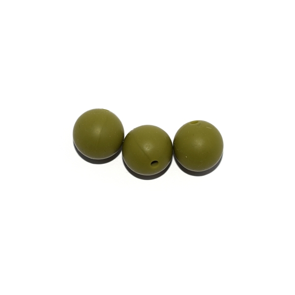 Perle ronde 15 mm silicone vert olive - Photo n°1