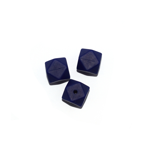 Perle hexagonale 14 mm en silicone bleu marine - Photo n°1