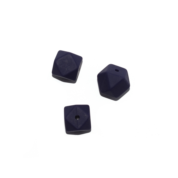 Perle hexagonale 14 mm en silicone bleu foncé - Photo n°1