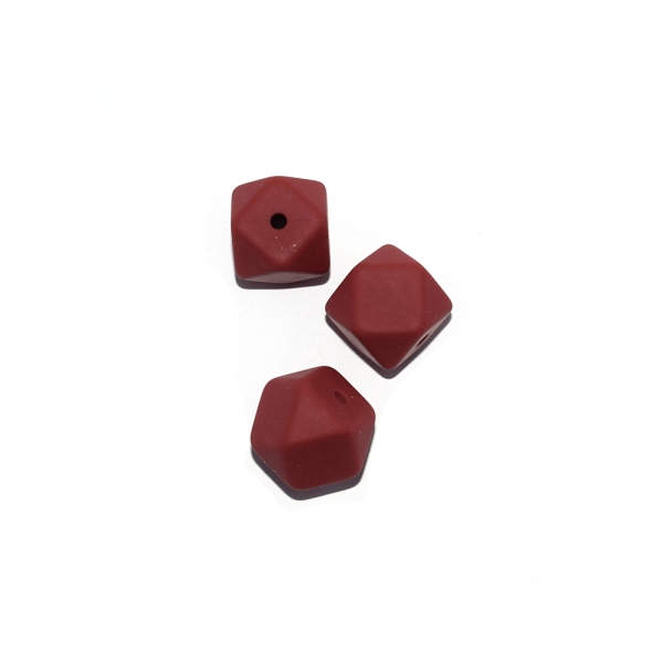 Perle hexagonale 14 mm en silicone rouge sienne - Photo n°1