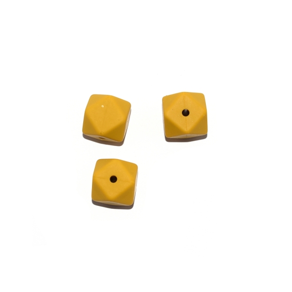 Perle hexagonale 14 mm en silicone jaune moutarde - Photo n°1