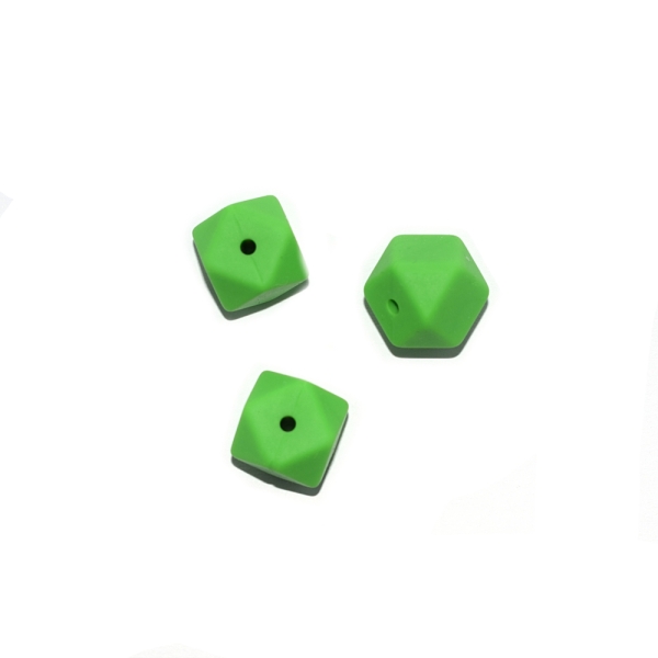 Perle hexagonale 14 mm en silicone vert prairie - Photo n°1
