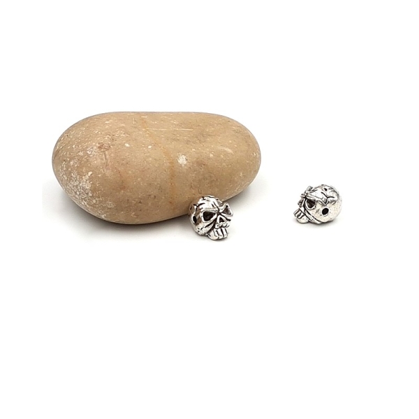 5 Perles Passantes Tête De Mort Argent Mat 11mm - Photo n°1