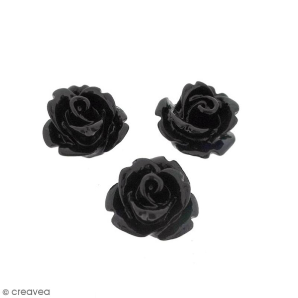 Cabochon Fleur en résine Noir - 10 mm - 10 pcs - Photo n°1
