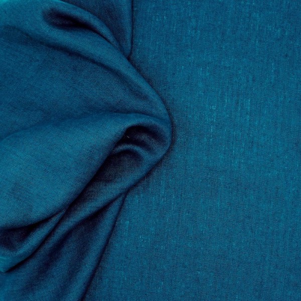 Tissu lin lavé bleu pétrole - Photo n°1