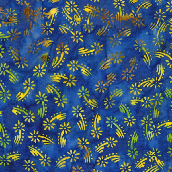 Tissu Batik comètes jaunes fond bleu - Photo n°1